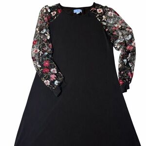 CeCe "Ce Ce" Ceces - Rose-Embroidered Sheer Sleeve Dress Size XS Dark Academia